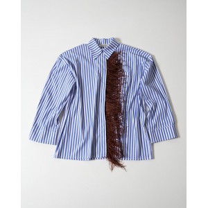 Milkwhite Striped Shirt With Feathers