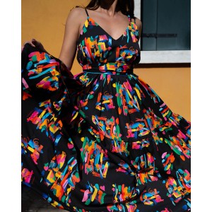 ZETA DRESS BLACK PAINTINGS SOBOHEMIAN