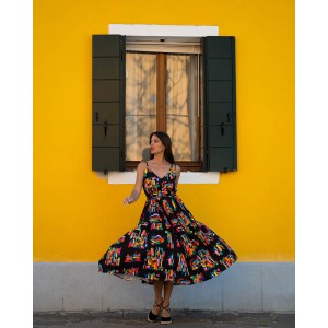 ZETA DRESS BLACK PAINTINGS SOBOHEMIAN