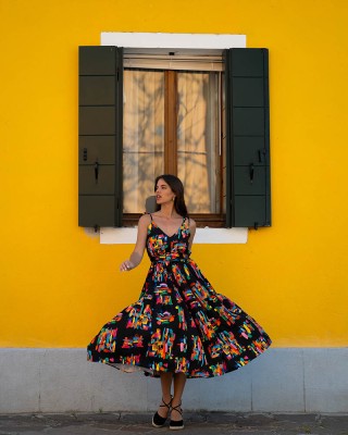 ZETA DRESS BLACK PAINTINGS SOBOHEMIAN