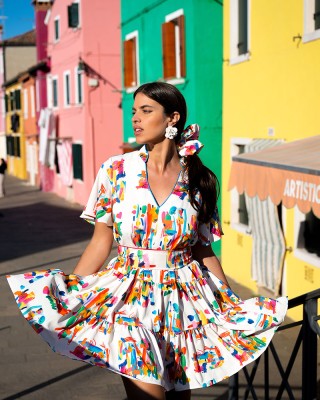 HELENA MINI DRESS WHITE PAINTINGS