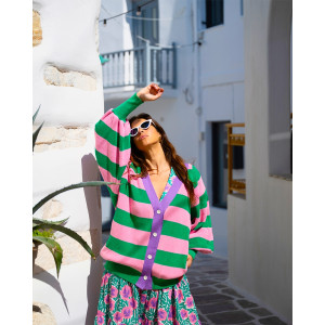 JAYS CARDIGAN GREEN PINK SOBOHEMIAN