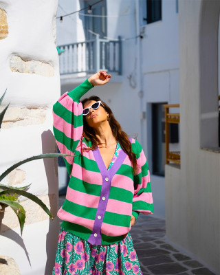 JAYS CARDIGAN GREEN PINK SOBOHEMIAN