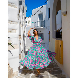 RITA DRESS GREEN PINK SOBOHEMIAN