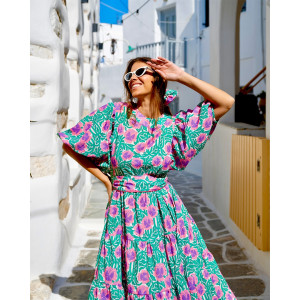 RITA DRESS GREEN PINK SOBOHEMIAN