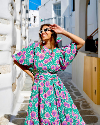 RITA DRESS GREEN PINK SOBOHEMIAN