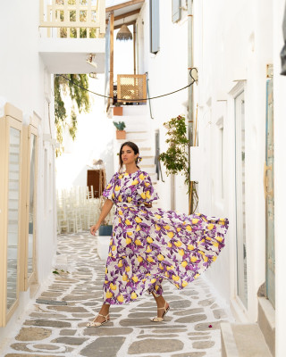 RITA DRESS YELLOW PURPLE SOBOHEMIAN