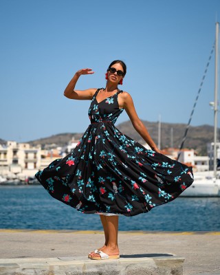 ZETA DRESS PARROTS BLOSSOM BLACK SOBOHEMIAN