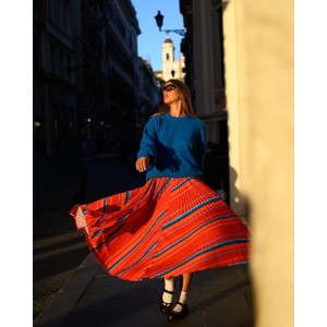 JULIA PLEATED-SKIRT RED STRIPES SOBOHEMIAN