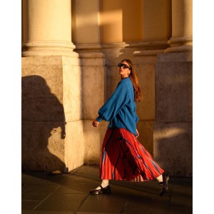 JULIA PLEATED-SKIRT RED STRIPES SOBOHEMIAN