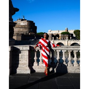 MILENA KNIT DRESS RED WHITE