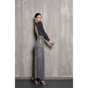 ALAFIA SILVER SEQUIN MIDI SKIRT TAG