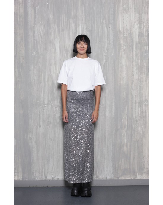 ALAFIA SILVER SEQUIN MIDI SKIRT TAG ALAFIA SILVER SEQUIN MIDI SKIRT TAG