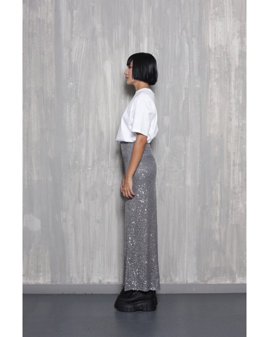ALAFIA SILVER SEQUIN MIDI SKIRT TAG ALAFIA SILVER SEQUIN MIDI SKIRT TAG