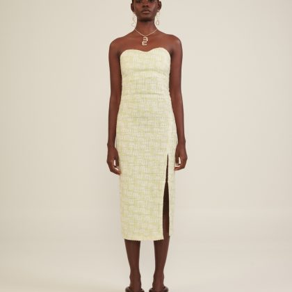 MILKWHITE LOGO TWEED DRESS