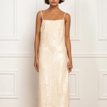 STEFANIA VAIDANI CAHUITA SEQUIN DRESS ECROU